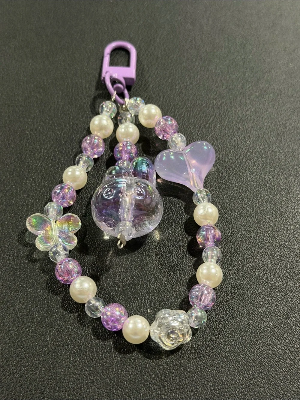 Iridescent Lavender Beaded Charm Keychain
